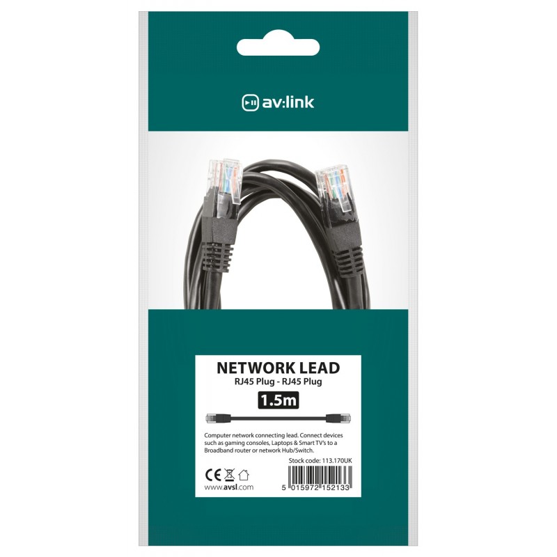 Cat5e Patch Lead UTP RJ45 plug to RJ45 plug 1.5m